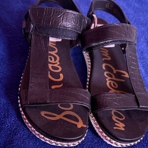 Sam Edelman Black T-Strap Sandals with Silver Beaded Edge